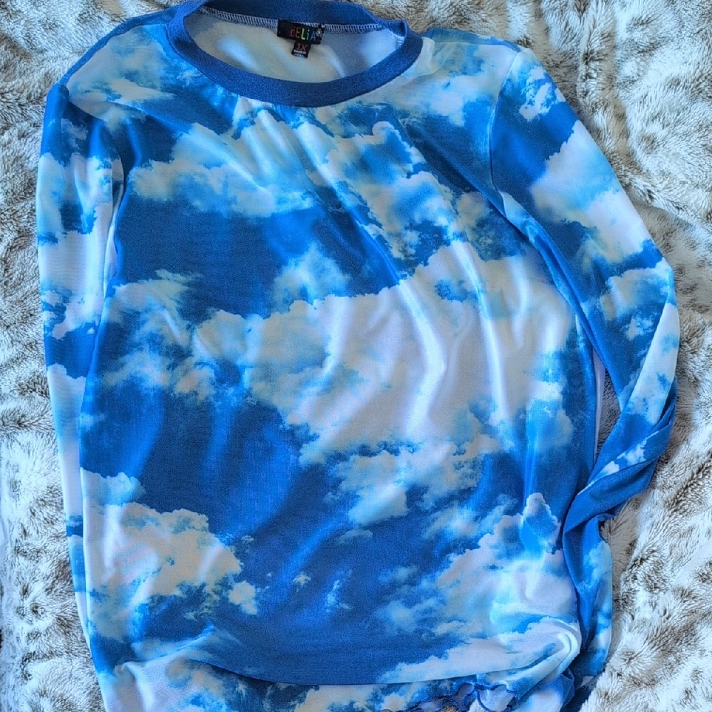 Blue Cloud Print Long Sleeve Shirt